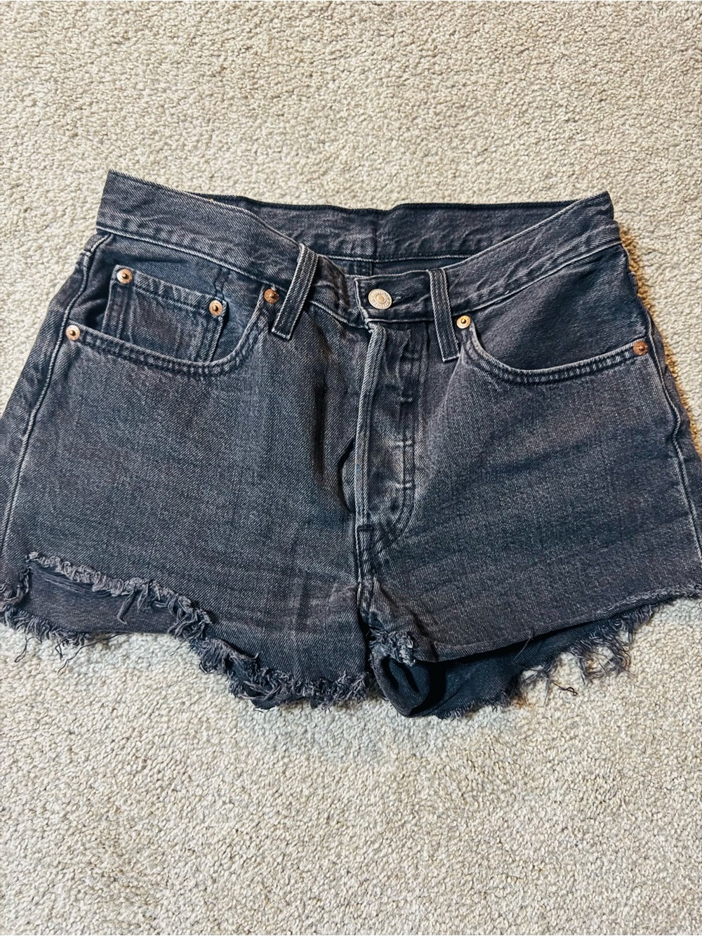 Levi's Black Frayed-Hem Denim Cutoff Shorts